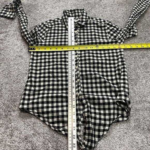 J.Crew Button Up Blouse Shirt Womens XXS Black White Plaid Long Sleeve Collared - Picture 7 of 10